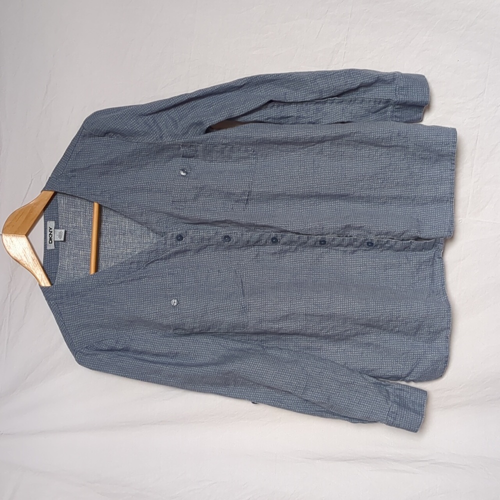 DKNY blouse Women's Long Sleeve linen button front Shirt L - Picture 2 of 13